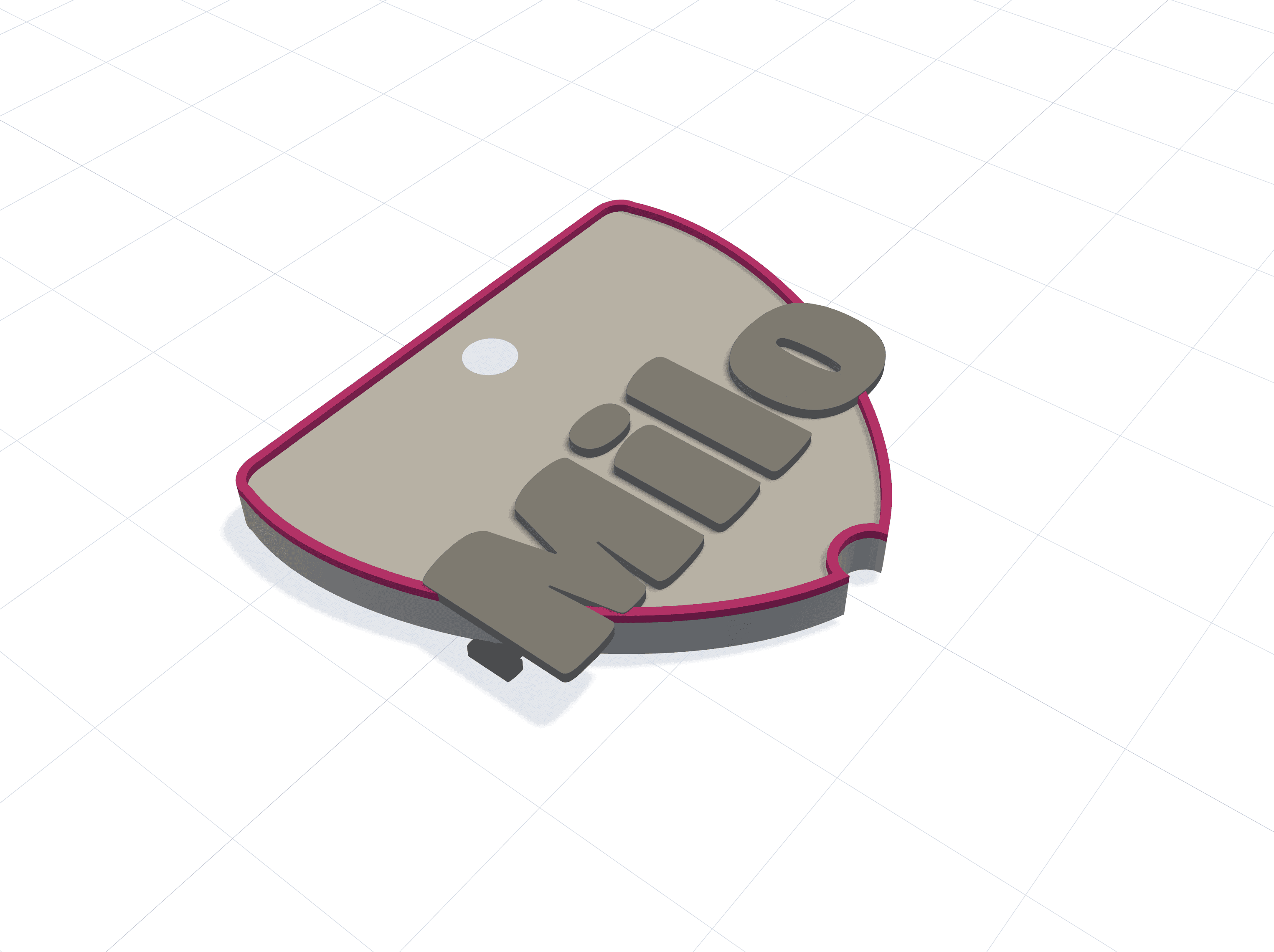 3D preview of a pet ID tag with embossed name text and reinforced keyring hole