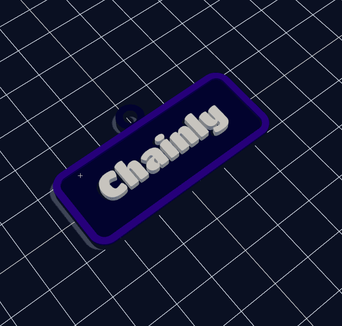 3D render preview of a printable name tag keychain
